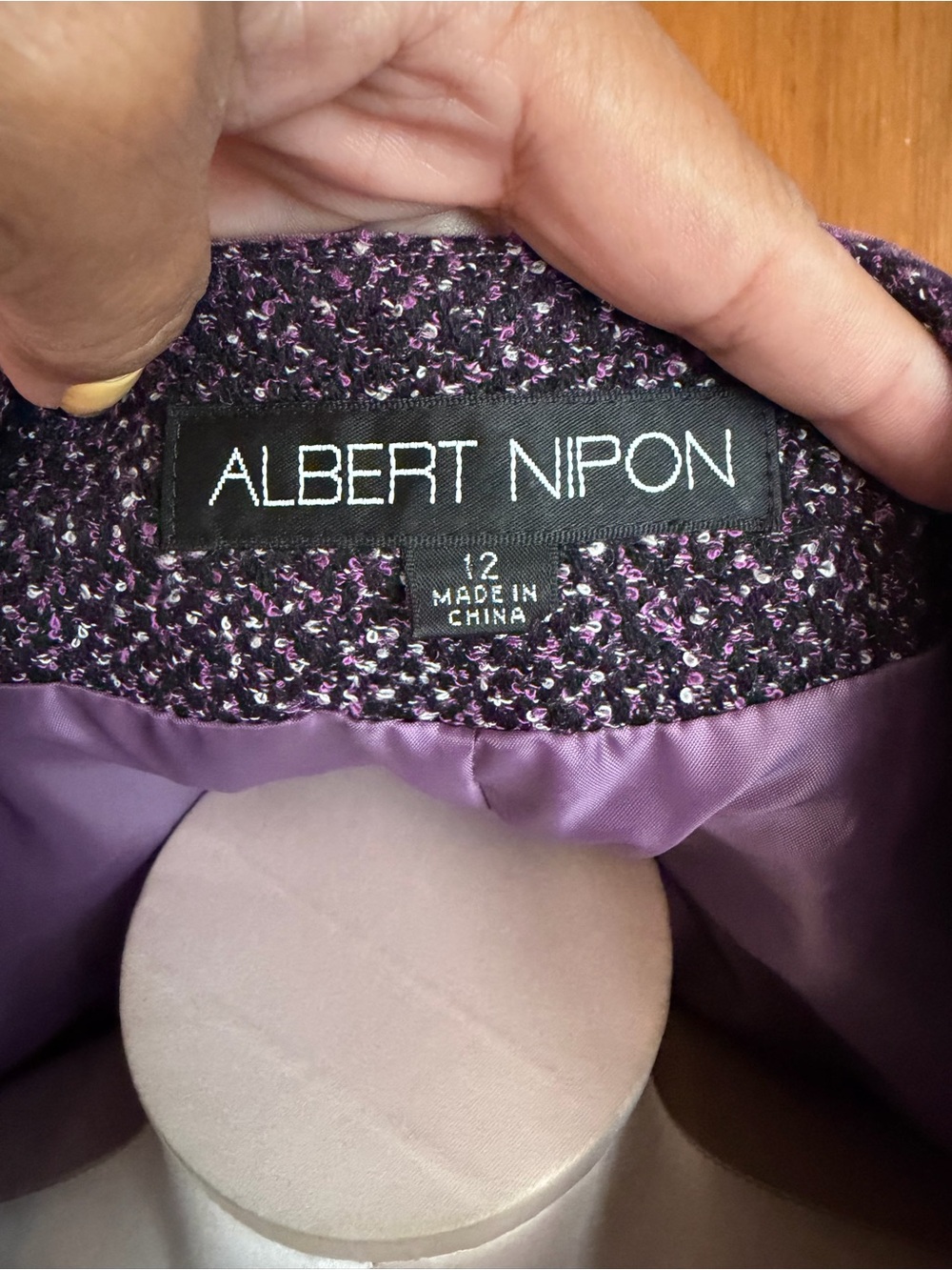 VTG Albert Nipon Classic Purple Tweed Women's Skirt Suit - Velvet Trim Sz 12 - Picture 11 of 12